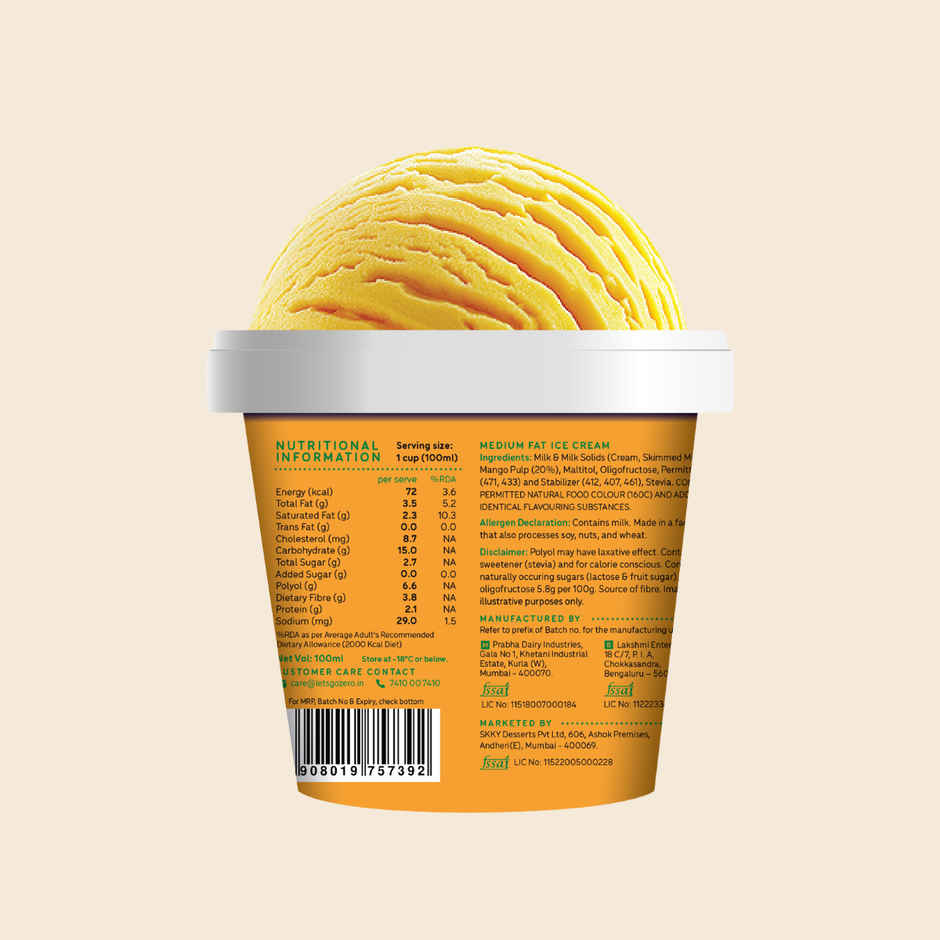 Go Zero Mad Over Mango Guilt Free Ice Cream Cup