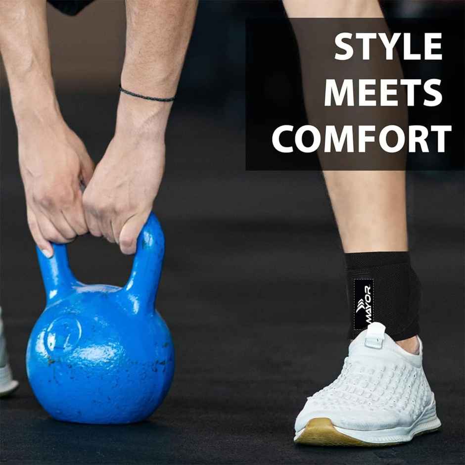 Mayor Adjustable Ankle Brace Foot Pain Relief Compression Bandage For Men & Women (Black)