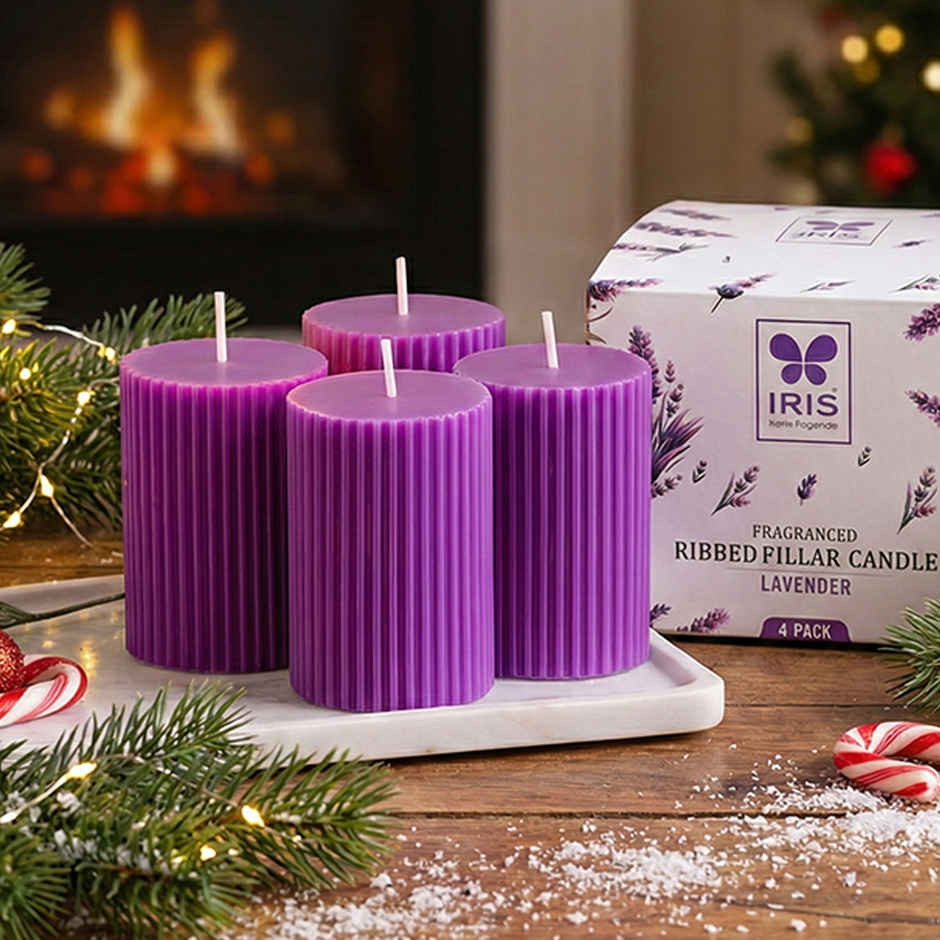 Scented Pillar Candles | Lavender | Pack of 4 | Home Decor | IRIS