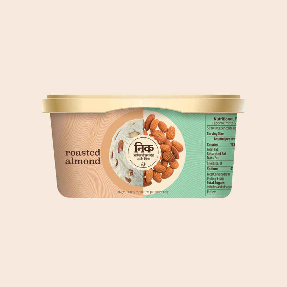 NIC Roasted Almond Ice Cream Tub | Preservative Free | No Artificial Flavors