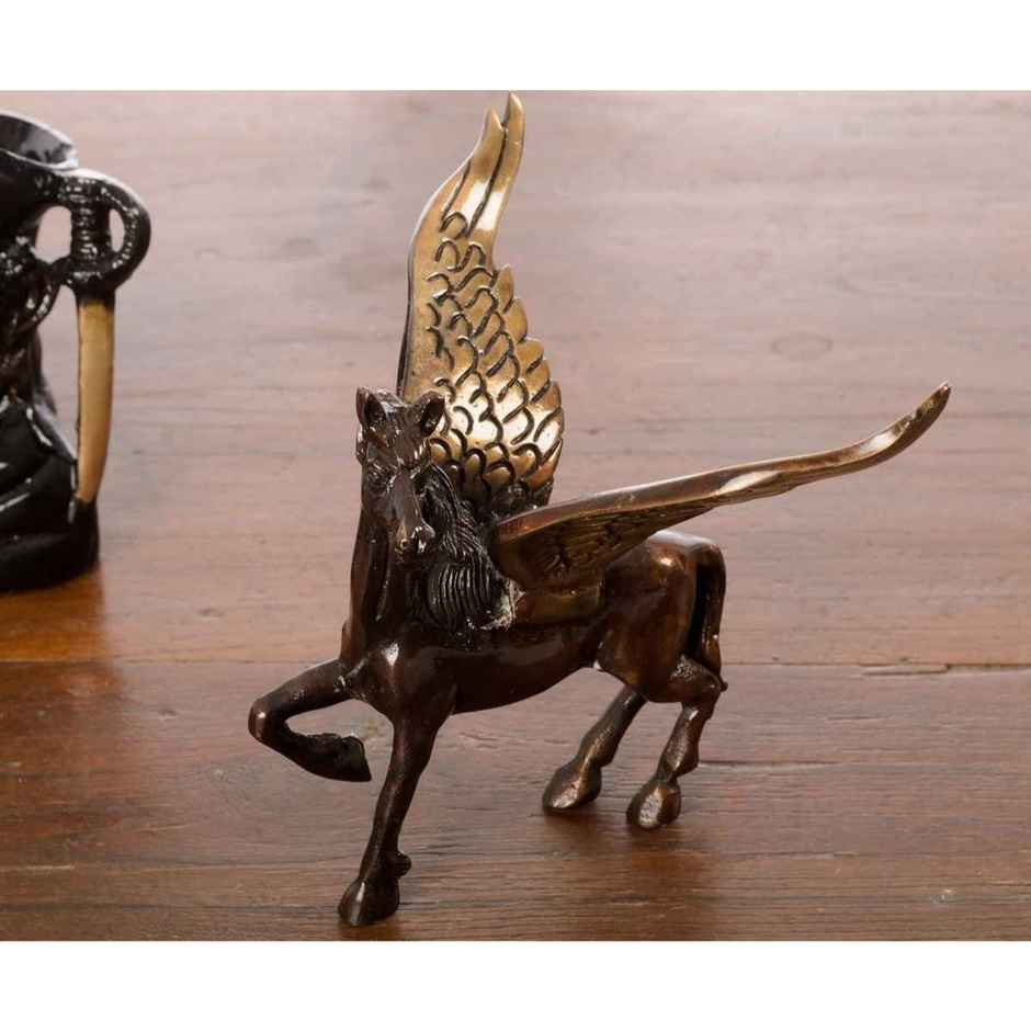 eCraftIndia Brass Antique Finish Flying Angel Horse Statue Animal Figurine Decorative Showpiece