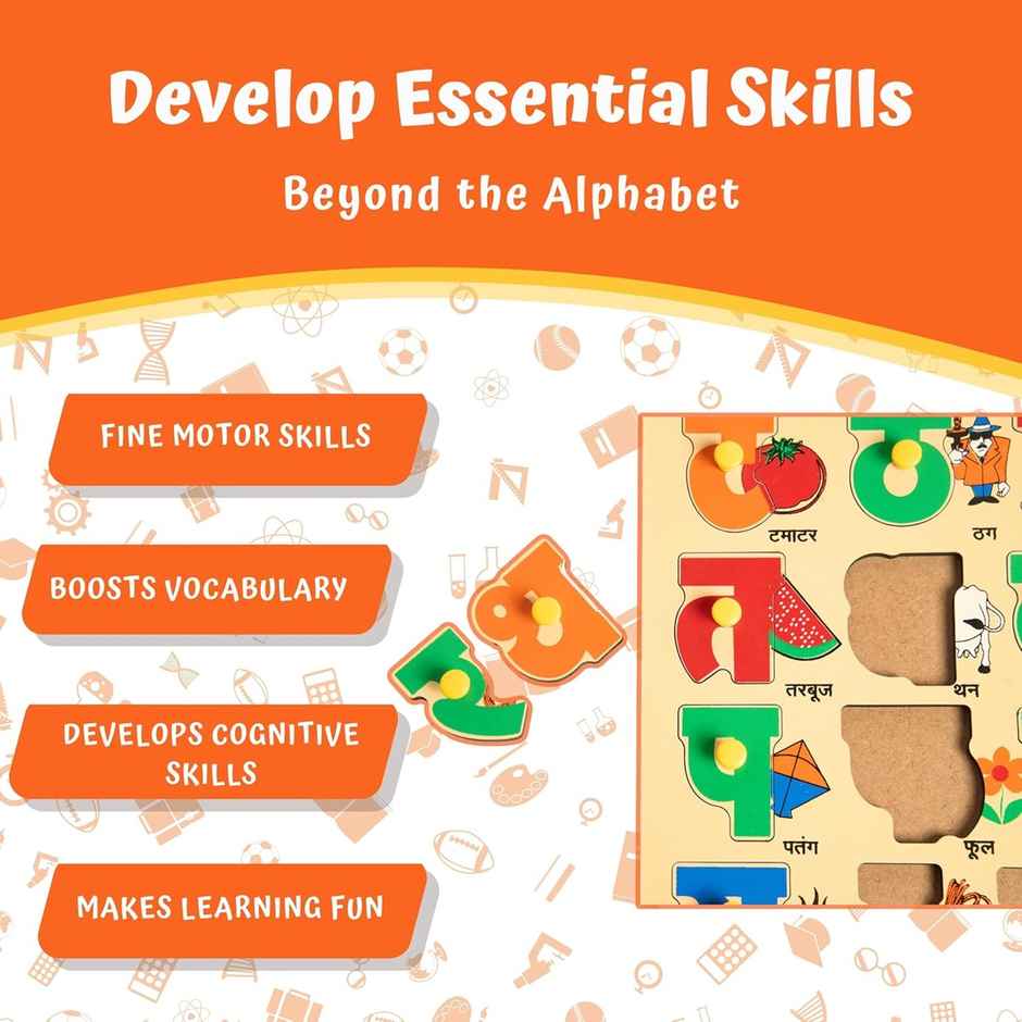 Skillofun Wooden Hindi Varnamala Tray | Alphabet Puzzle for Kids | MontesBAUi Educational Toy
