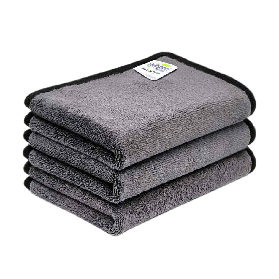 Softspun Microfiber Cleaning Wipes (Small, 500 GSM, 20x30cm, 3pc, Grey)