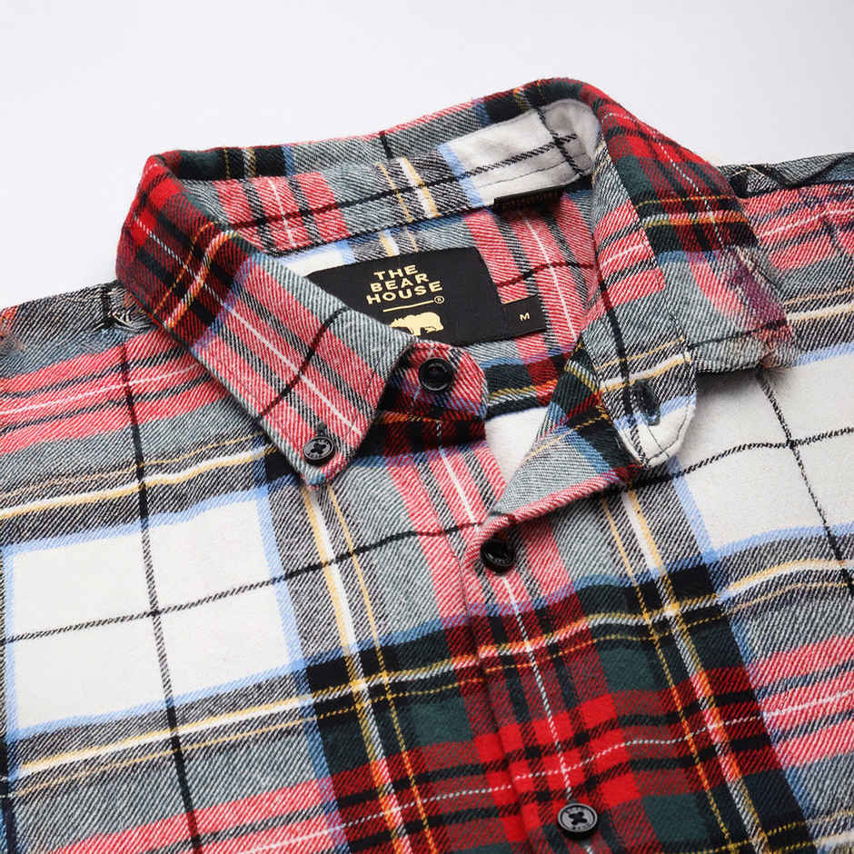 The Bear House Men Slim Fit Checked Flannel Cotton Casual Shirt - Tai | Multicolor | L