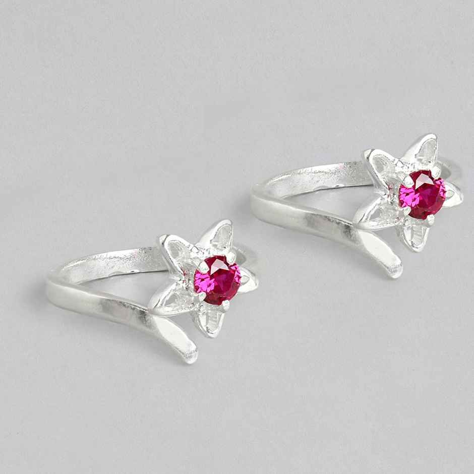 Unniyarcha 92.5 Silver Pink Stone Toe Ring