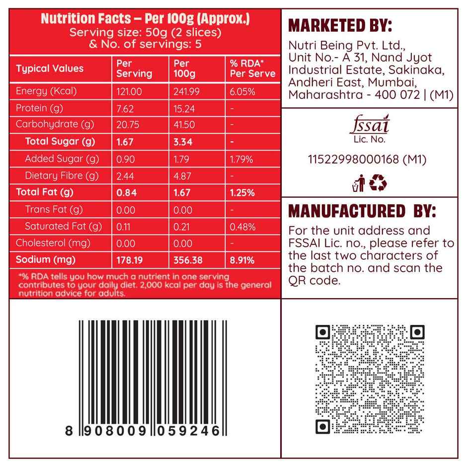 The Health Factory Protein Bread | Zero Maida | 38g High Protein | Whole Wheat Bread
