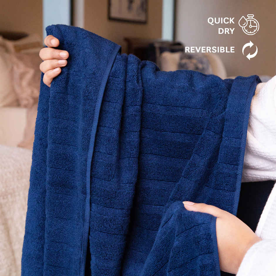 Mytrident Quick Dry Cotton Bath Towel | 28 x 56 in | Navy Blue