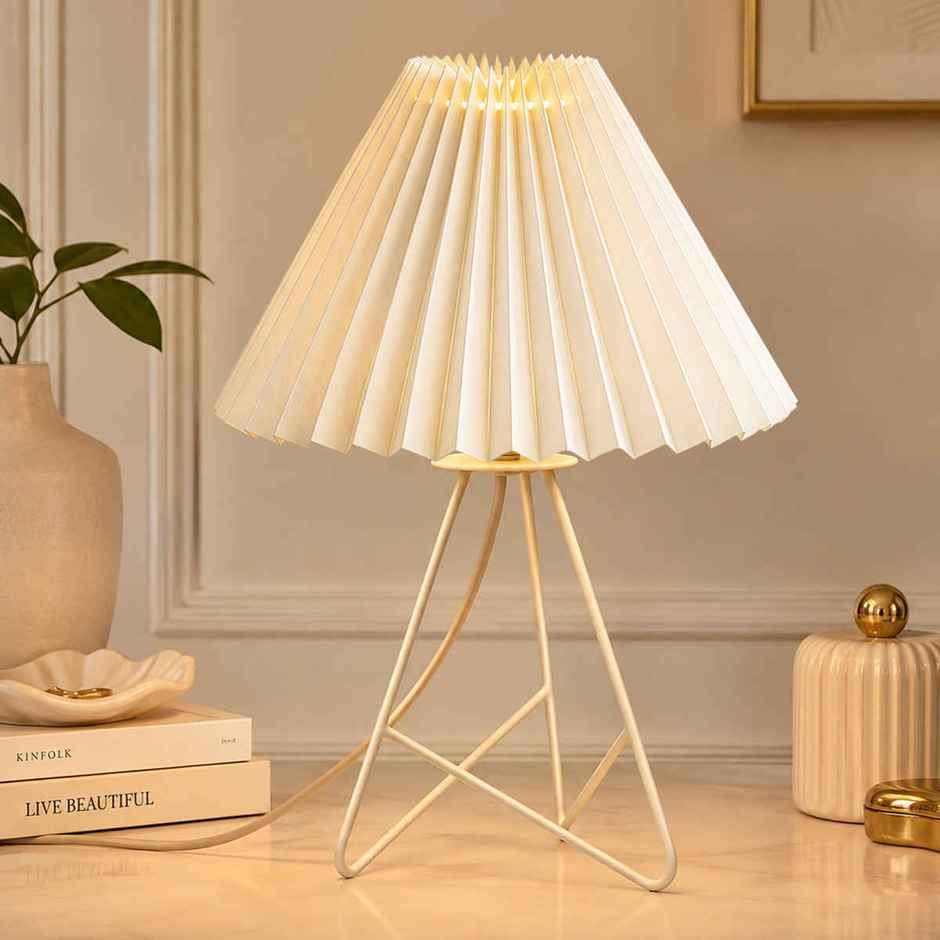 Homesake Retro Metal Table Lamp | Bedside Gift for Living Room & Home | Cream Pleated
