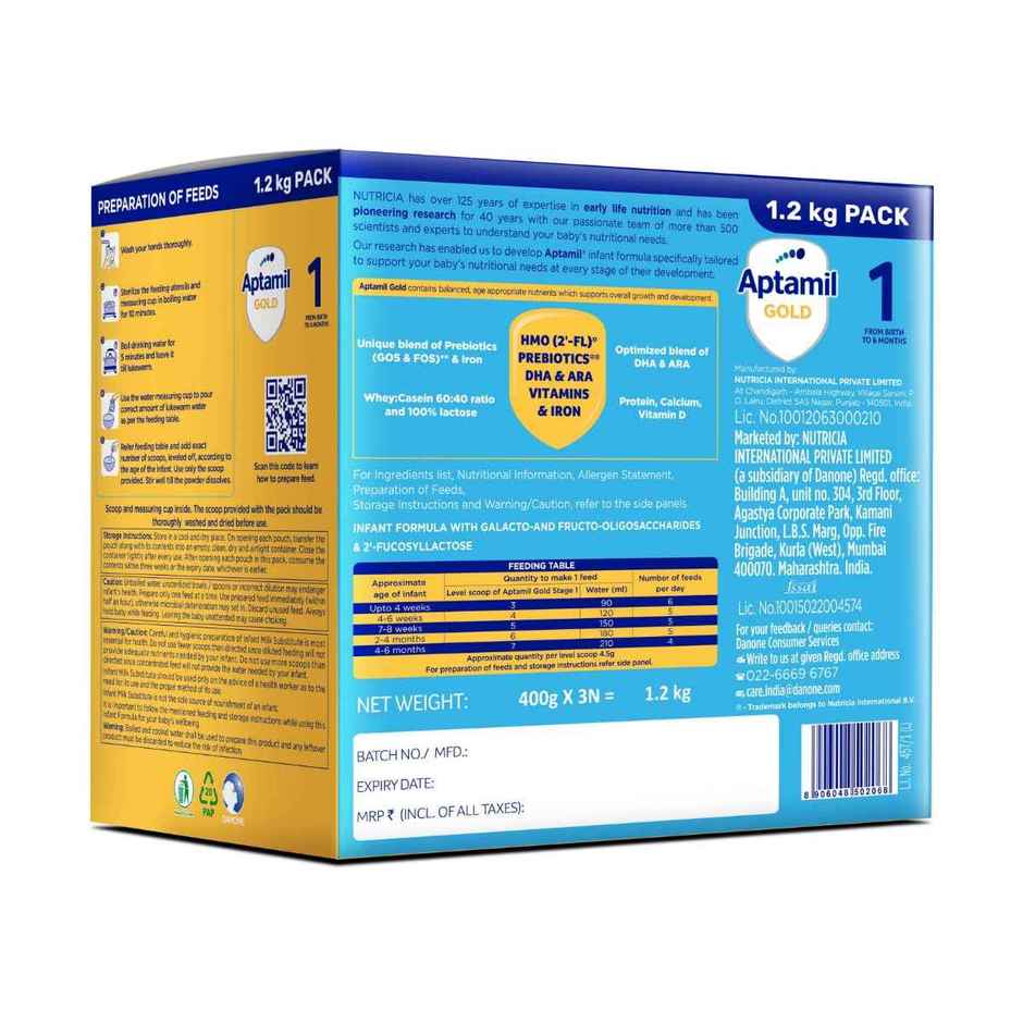 Aptamil Gold Infant Formula Milk Powder For Babies - Stage 1 With Hmo | 2-Fl | Large Pack