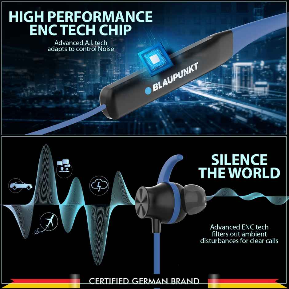 Blaupunkt Be120 Touch Wireless Neckband With Multi-Touch Control,40H Playtime Bluetooth (Blue)