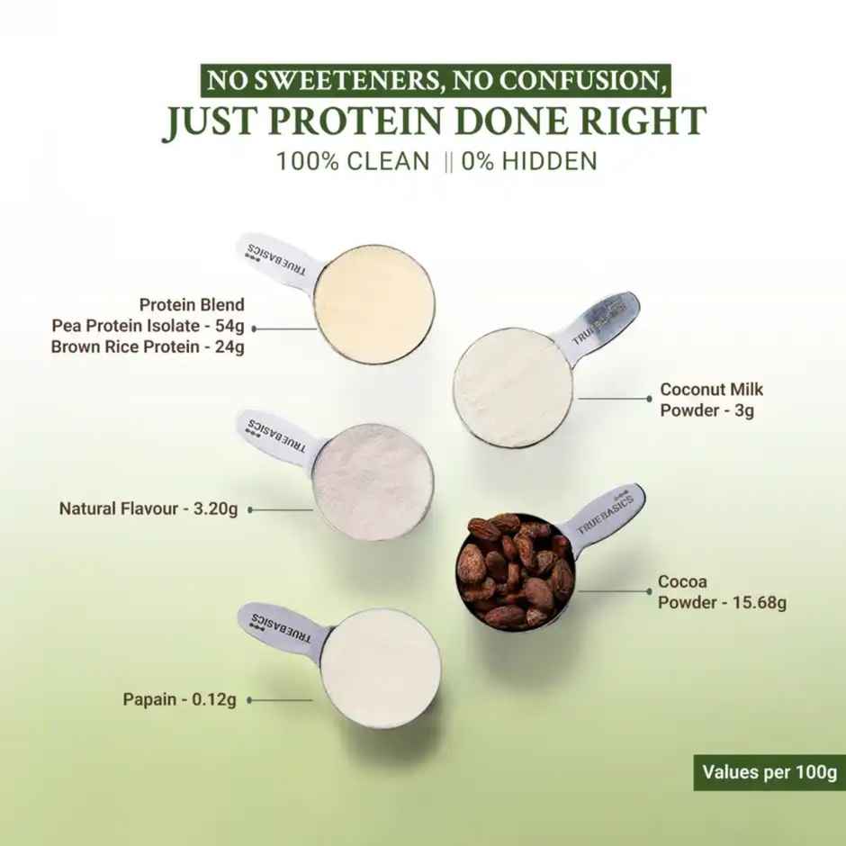 TrueBasics Clean Plant Protein Powder Brown Rice + Pea Protein (Chocolate)