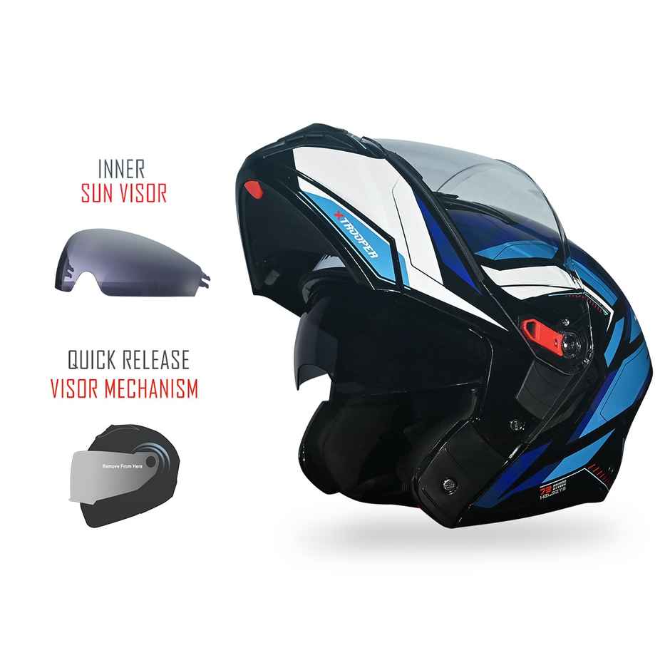 Studds Trooper D2 ISI-DOT CertifiedFlip-up Helmet with Dual Visor |Black Blue - L