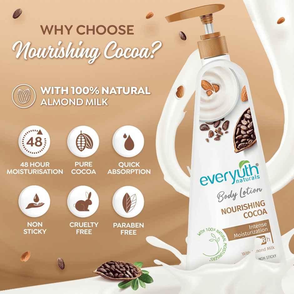 Everyuth Naturals Body Lotion - Nourishing Cocoa with 100% Natural Almond Milk