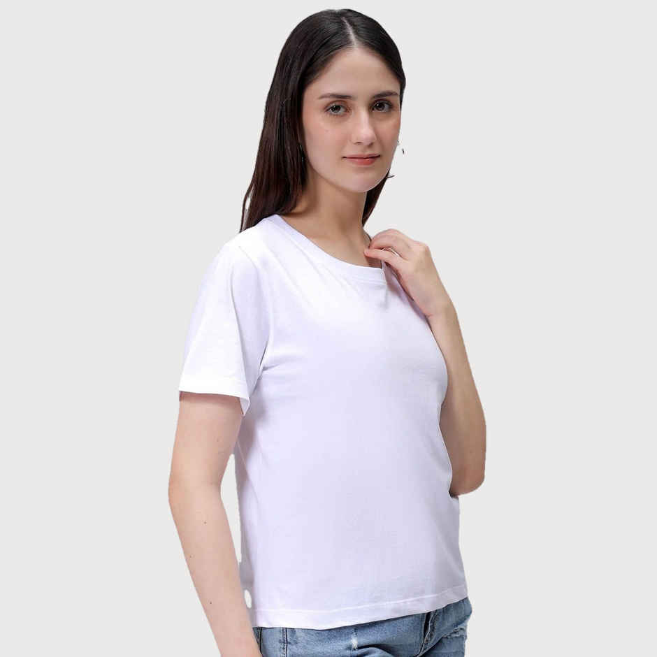 Freehand Women's Casual Regular Solid Crew Neck T-shirt | 0424-Zfhcntee3-04 | White - L