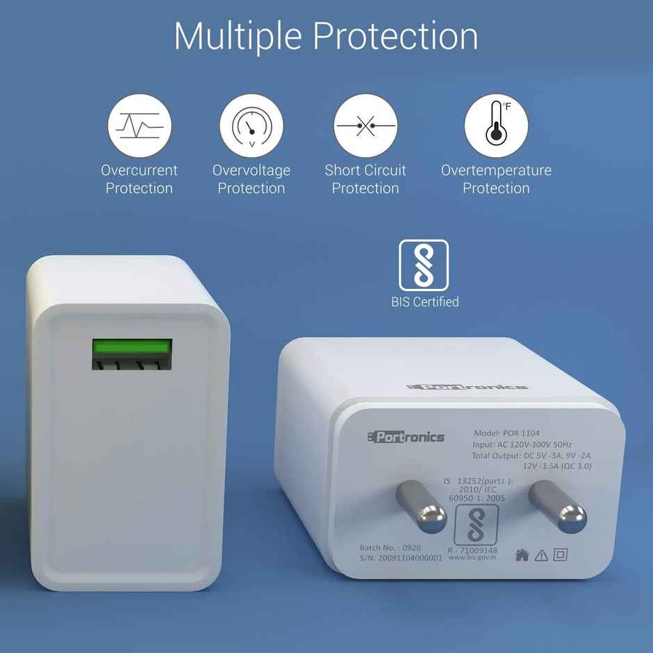 Portronics Adapto One Charger (POR 1104) | 20 W | Single Port - White