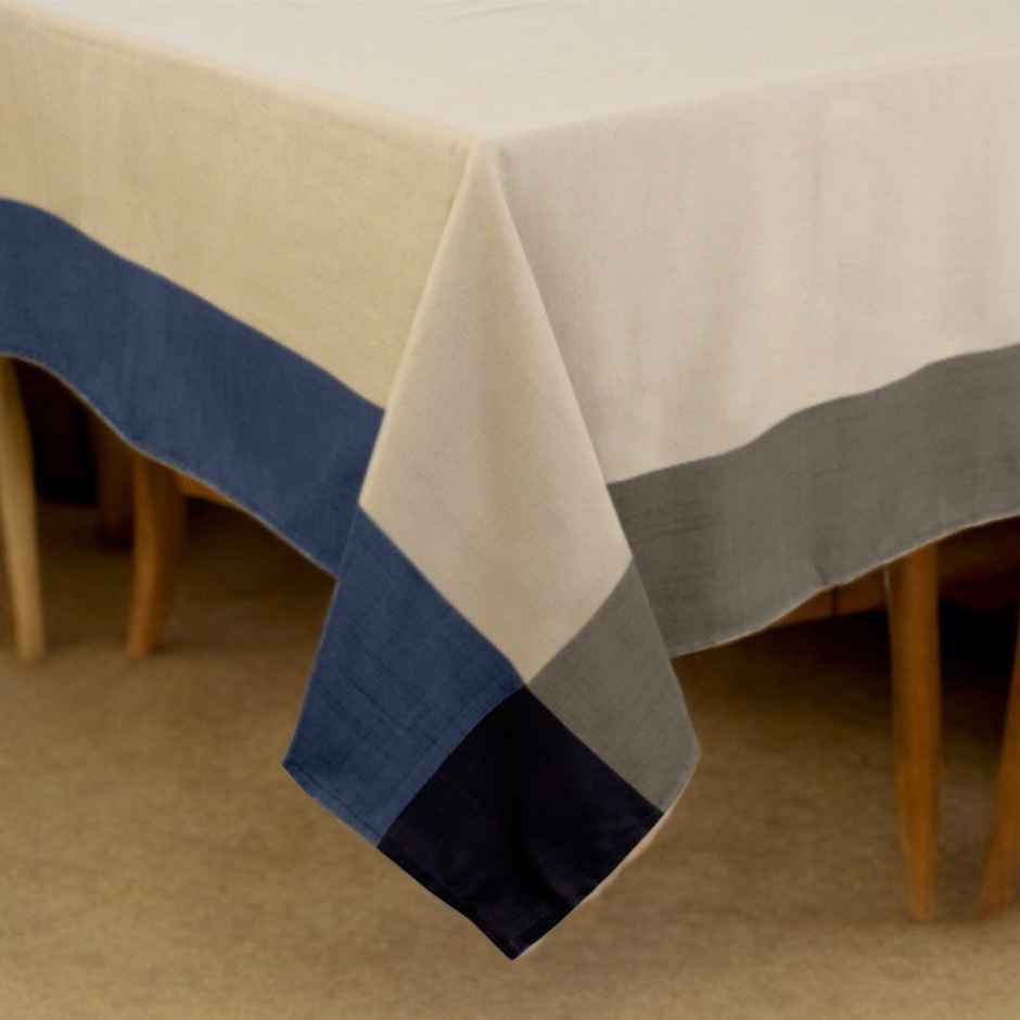Lushomes Rectangle Dining Table Cover - 6 Seater | Navy Beige Cotton | 57 x 86 inch