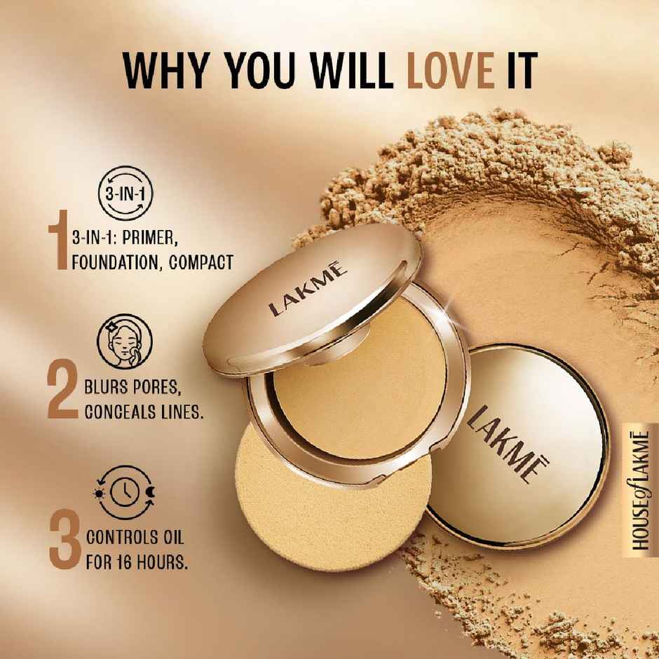 Lakme Powerplay Priming Powder Foundation, 3-in-1, Lasting Matte, Dry/Oily Skin, Rose Silk
