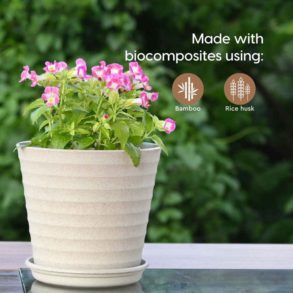 Eha Earth Friendly Linea Plant Pots & Tray | 7.5 Inch, 2 pcs, Sandcastle, Biocomposite,UV Protected