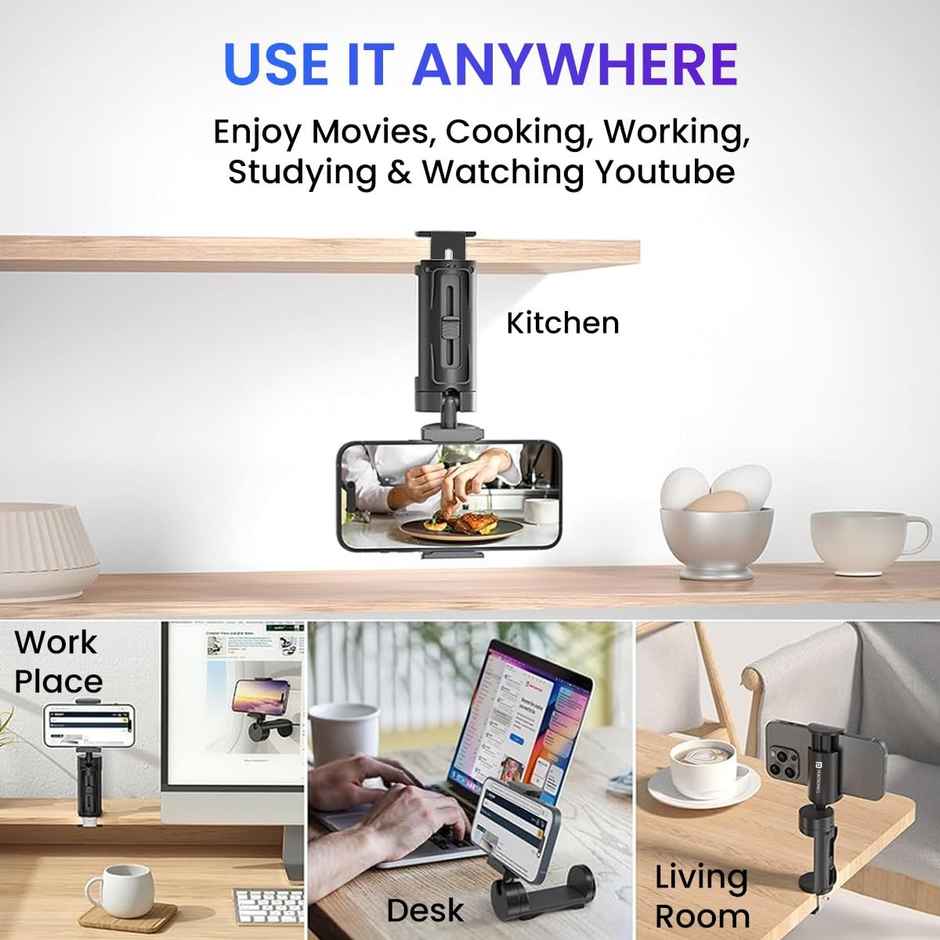 Portronics Mobot Clip 360� Deg Mobile Phone Holder with Adjustable Viewing Angles(Black)