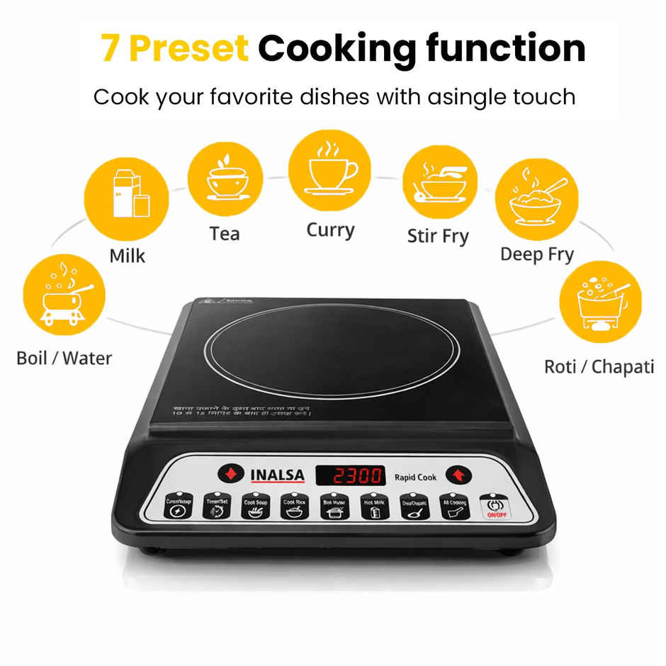 Inalsa 1600W Induction Cooktop with Smart Push Control,Pan Sensor,Variable Timer,Rapid Cook