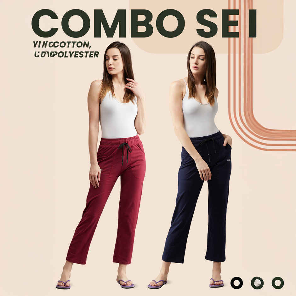 Blinkin Women's Cotton Track Pants With Side Pockets | Maroon Navy - 2Xl