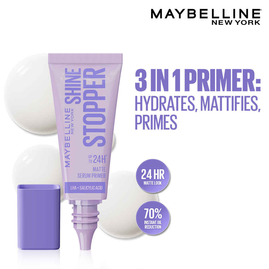 Maybelline New York Shine Stopper Primer | 3-in-1 Serum Primer for Oily Skin, Prime, Mattify