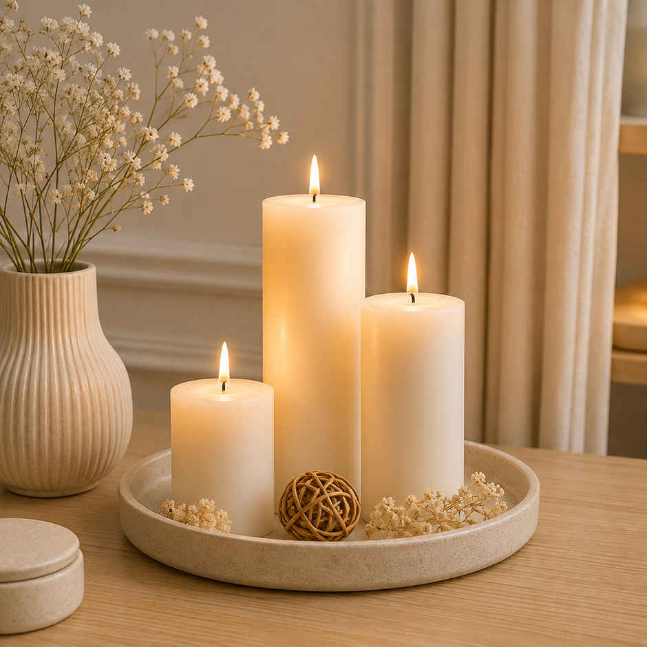 Homesake Pillar Candles Paraffin Soy Wax for Home | White