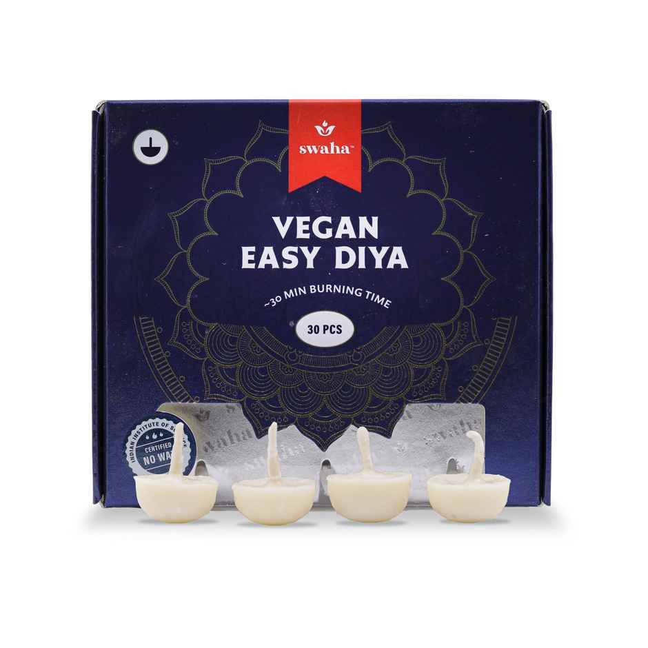 Vanaspati Ghee Easy Diya | White | Traditional | Vanaspati Ghee | Pack of 30 | Diya-Pooja | Swaha
