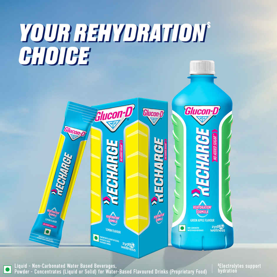 Glucon-D Recharge | No Added Sugar, Green Apple, Hydration & Energy Drink
