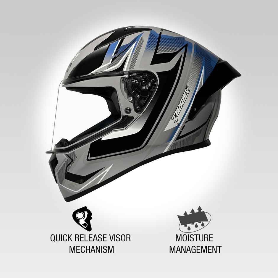 Studds Thunder D9 Flash Full Face Helmet with Spoiler |Grey - XL