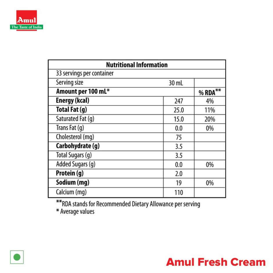 Amul Fresh Cream 250.0 Millilitre(1pc) & Tomato Local(1pc) Combo