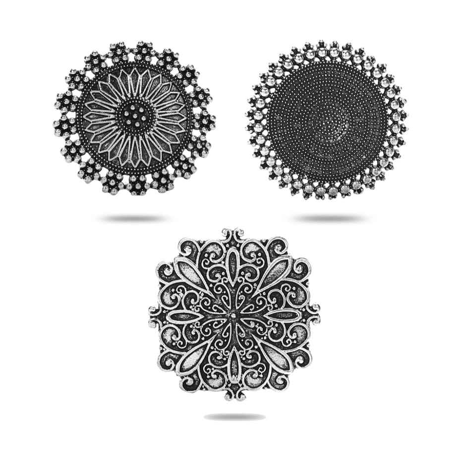 Youbella Oxidized Silver Plated Afghani Rings For Women And Girls(Ybrg - 20098) - Set Of 3