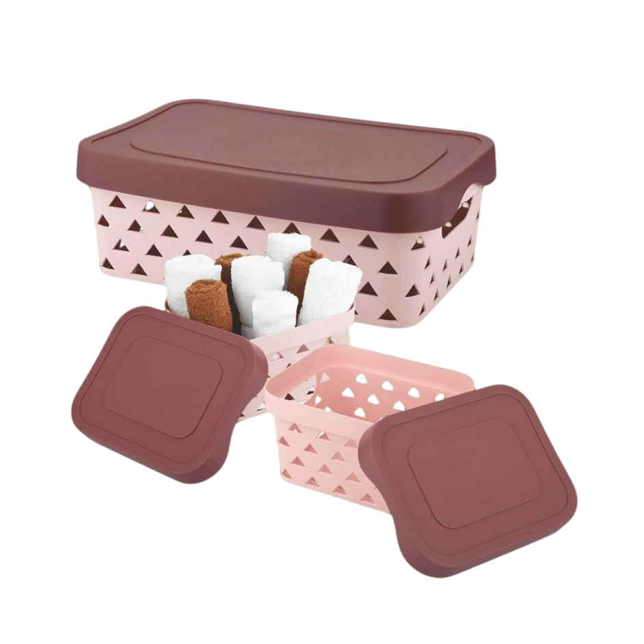 Asian Plastoware Multi Star Basket Set with Lid | 3 Pc- Assorted