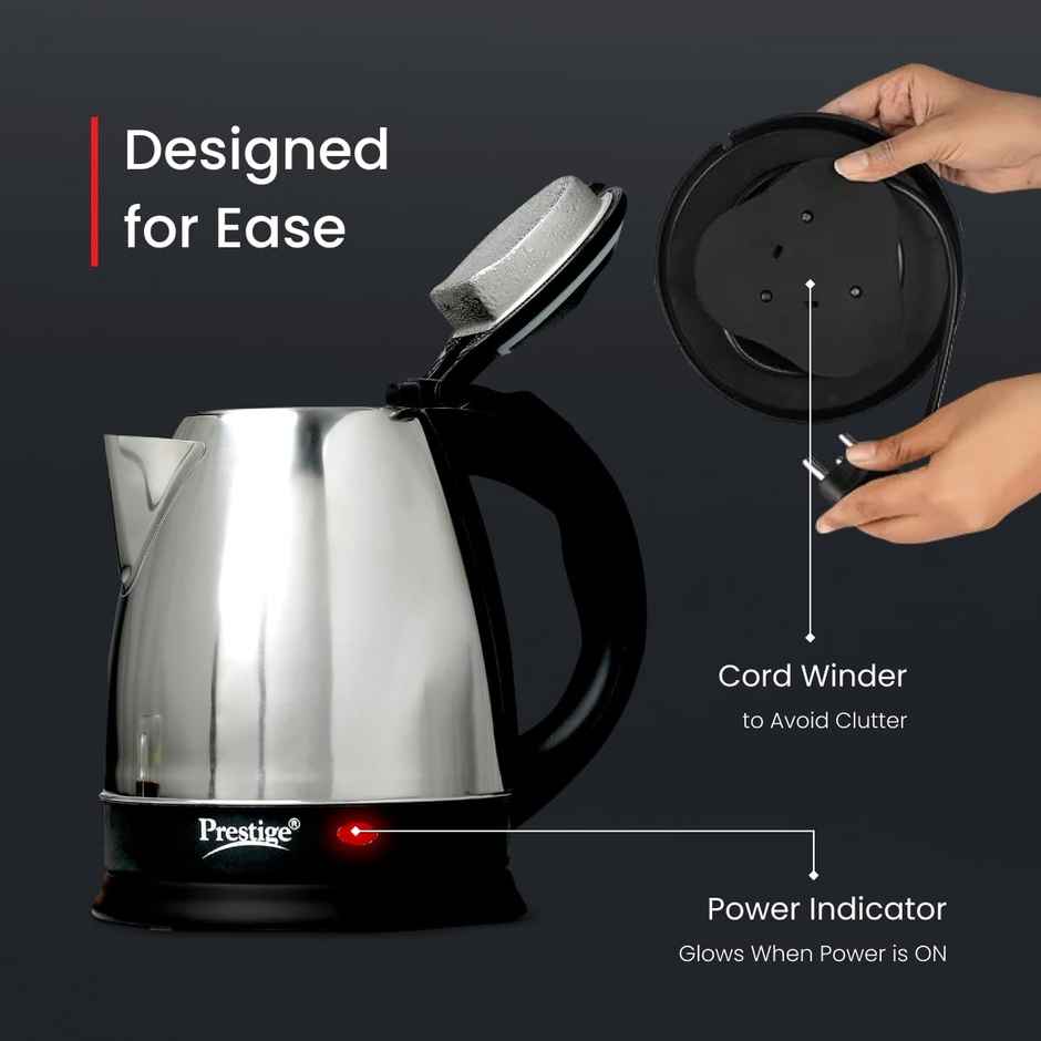 Prestige PKOSS Electric Kettle with Stainless Steel body, 1.5L Capacity, 1350 Watts - Silver & Black