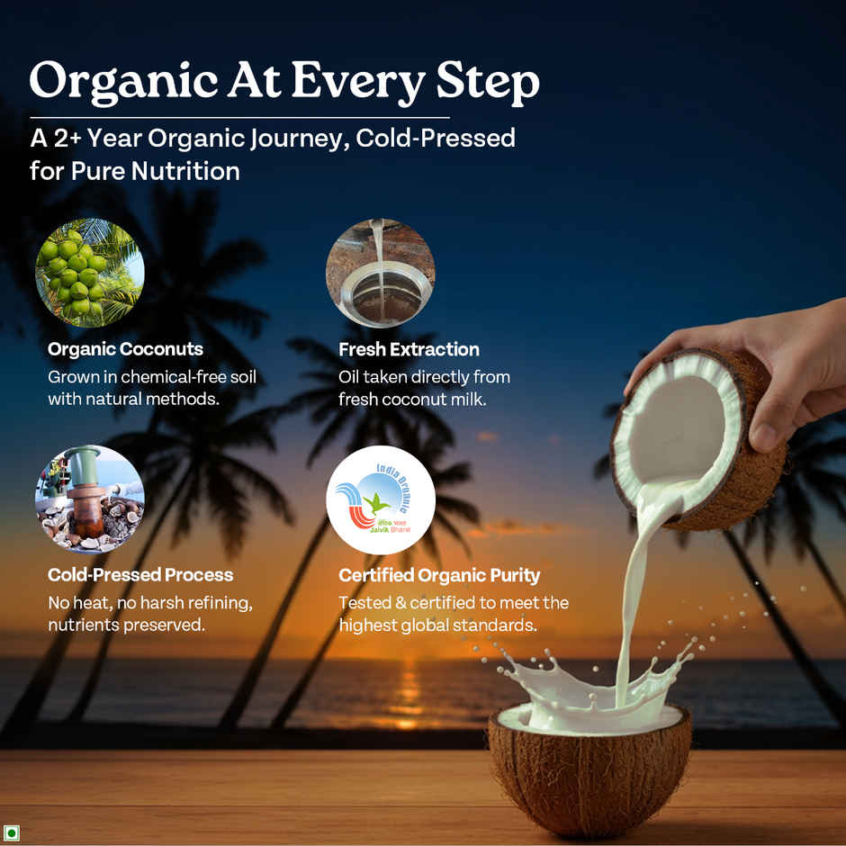 A Tata Product - Organic India Virgin Coconut Cold Pressed Oil | Labs Tested On 250+ Parameters | Combo