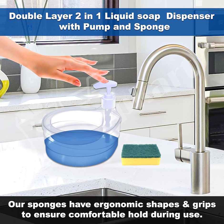 YouBee Double Layer Soap Dispenser for Bathroom | Liquid Dispenser Pump with Sponge | Multi-Colour