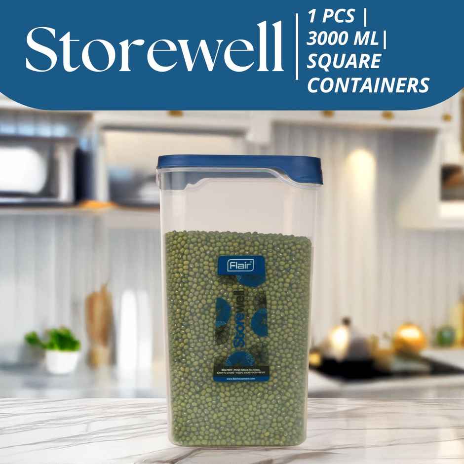 Flair Plastic Storewell Food Storage Containers 3000Ml (Blue), Food Grade, Bpa Free