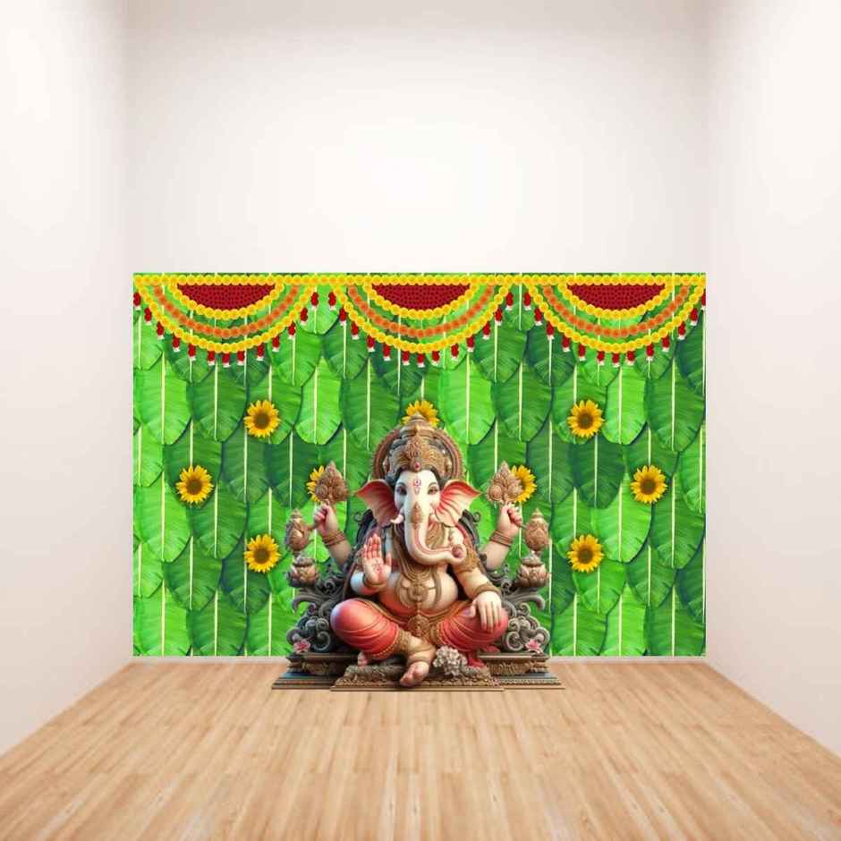 Gullak Festive Backdrop | 5 x 8 ft - Banana Leaves
