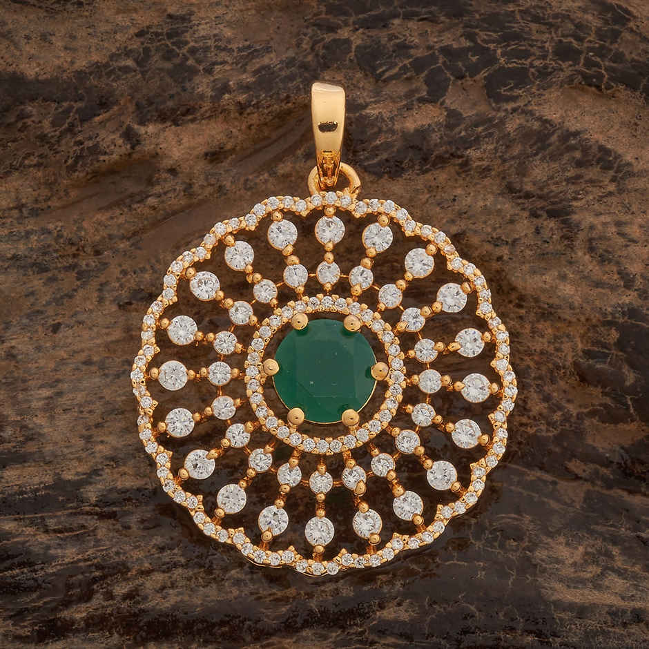 Kushal s Fashion Jewellery Green Gold-Plated Party Zircon Pendant | 436513