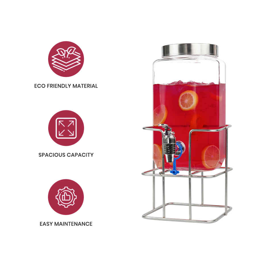Yera Aquafresh - Glass Juice/Mocktails Serving Jar With Tap And Stand - 4000 ml ( 1 pcs)