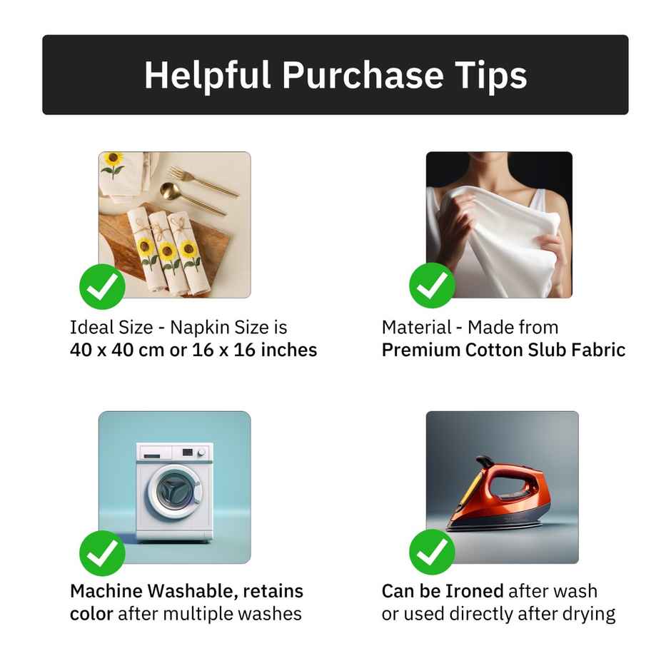 Glimpse Homes Amber Sunflower Cotton Slub Napkins |Set of 4|