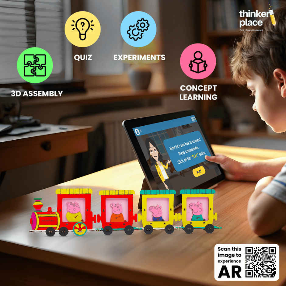 ThinkerPlace Peppa Pig DIY Mini Train Photo Frame | Build & Color Fun Train Toy (Age 3+)