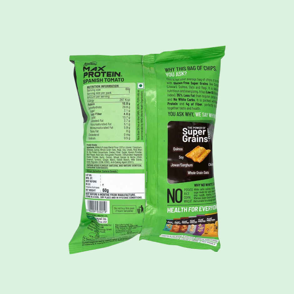 RiteBite Max Protein Spanish Tomato 10 G Multigrain Protein Chips, Healthy Snacks & Munchies