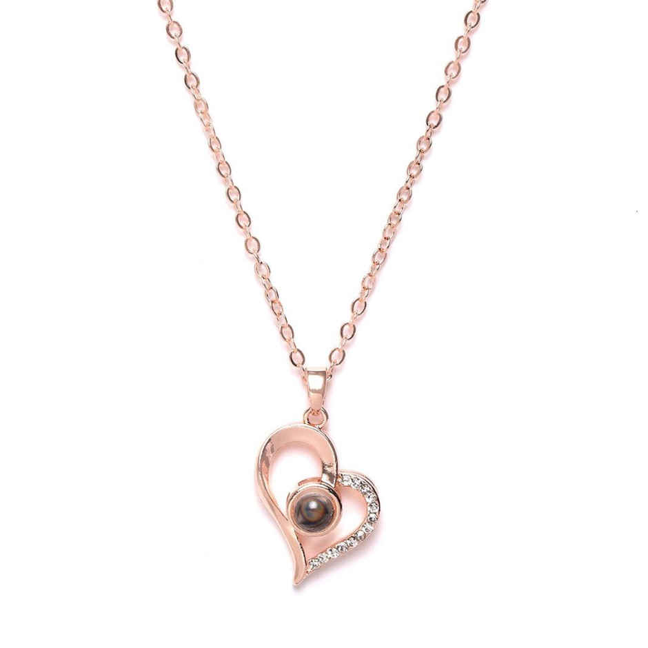 YouBella 18K Rose Gold Plated I Love You in 100 Languages Heart Necklace for Women&Girls(YBNK - 5663)