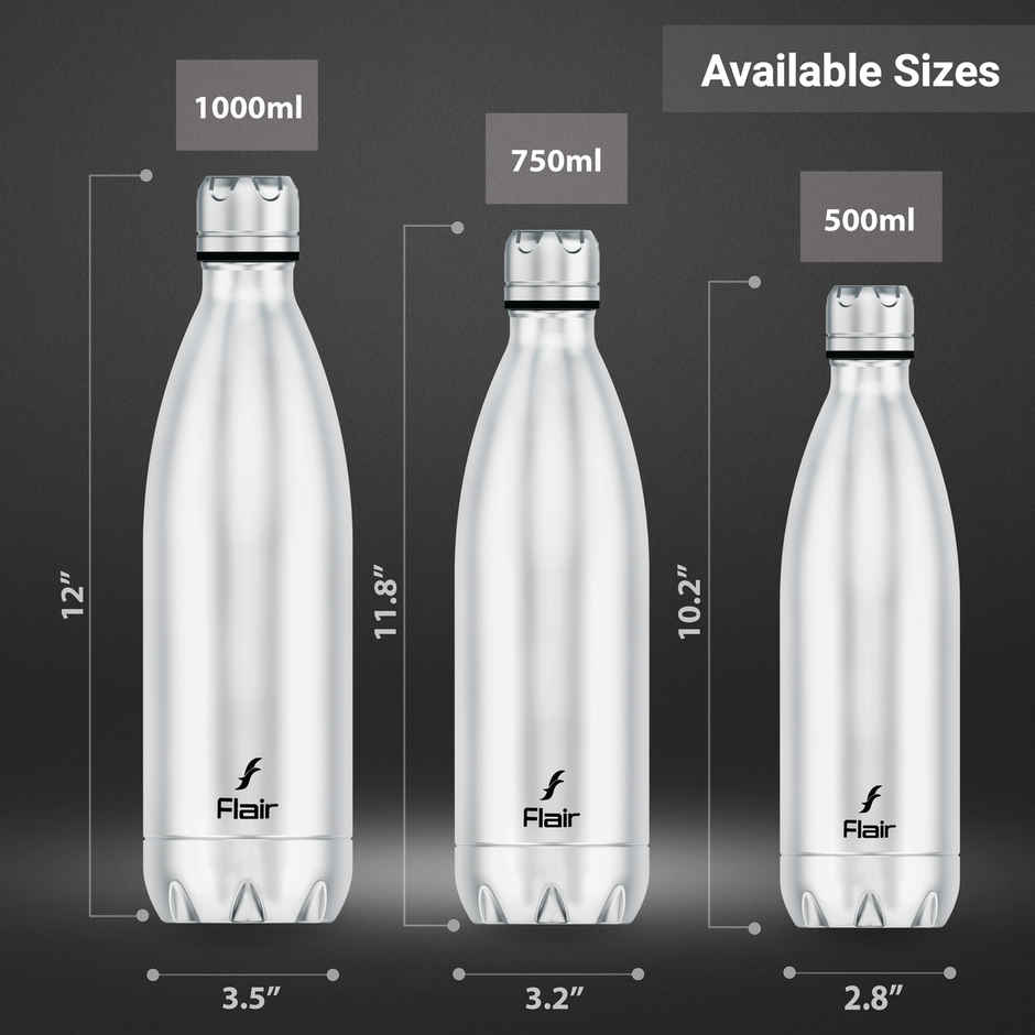 Flair Thermosteel Triumph | 1 L | Insulated Bottle | Silver & Black | Keeps Drinks Hot For 12 Hours