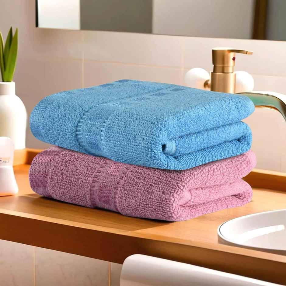 Kuber Industries Pack of 2 Check Border Hand/Face Towels For Men & Women | Pink & Sky Blue