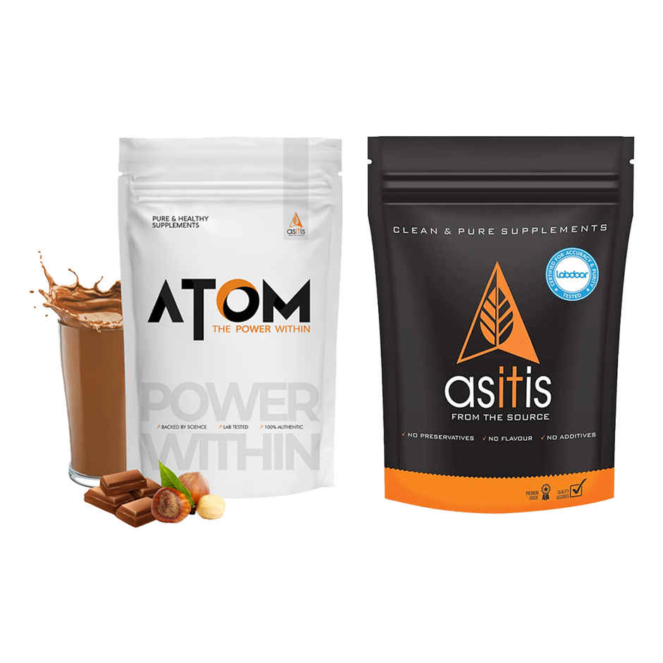 As-It-Is Nutrition Atom Nitro Whey With Creatine I 33G Protein, Double Rich Chocolate (1kg) & As-It-Is Nutrition Pure Creatine Monohydrate For Muscle Building (100g) Combo