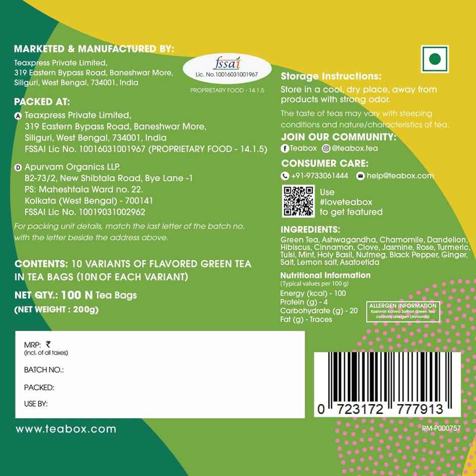 Teabox Assorted Darjeeling Green Tea Bags