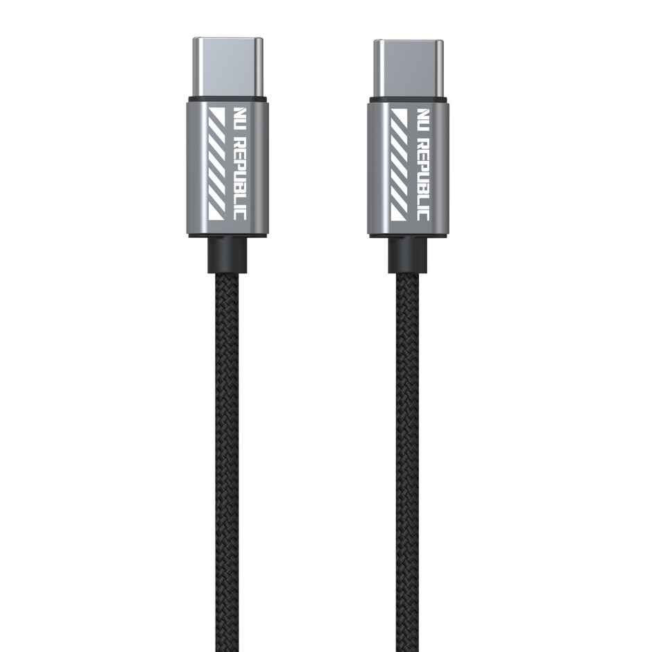 Nu Republic Blaze Flash 65W Type-C to Type-C Fast Charge Cable (Compatible with Mobile, Tablet, Laptop, One Cable),Type C 1.25 m - Grey