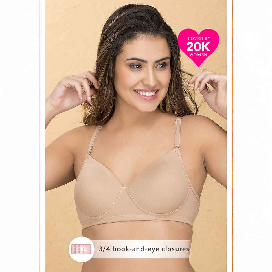 Clovia Women Padded Non-Wired Full Coverage T-Shirt Bra - Cotton Rich | Beige | 34B